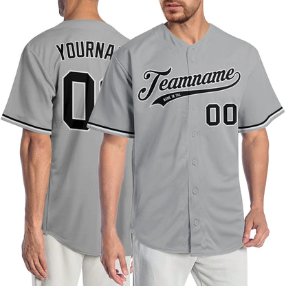 Custom Gray Black-White Authentic Baseball Jersey - Sky-Custom