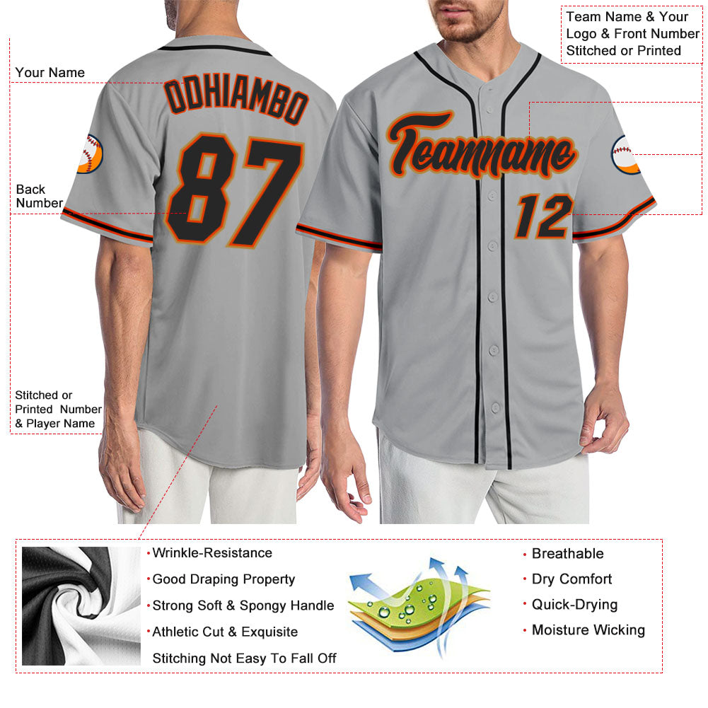 Custom Gray Black-Orange Authentic Baseball Jersey - Sky-Custom