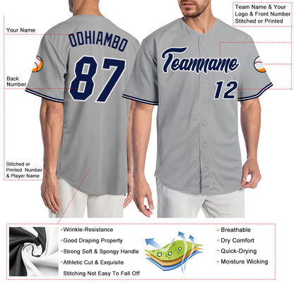 Custom Gray Navy-White Authentic Baseball Jersey - Sky-Custom