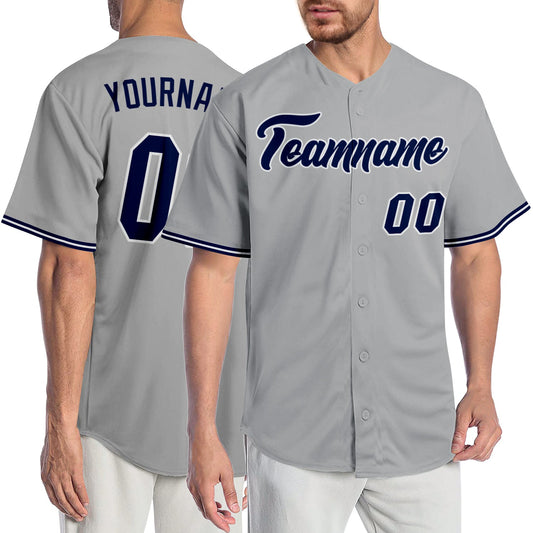 Custom Gray Navy-White Authentic Baseball Jersey - Sky-Custom