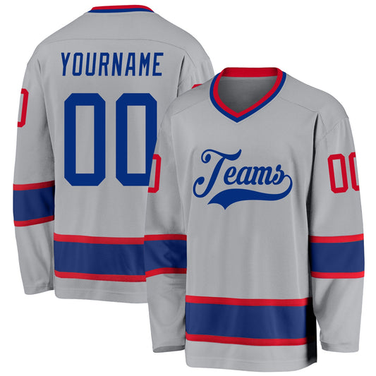 Custom Gray Royal-Red Hockey Jersey - Sky-Custom