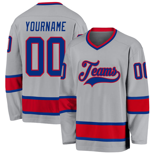 Custom Gray Royal-Red Hockey Jersey - Sky-Custom