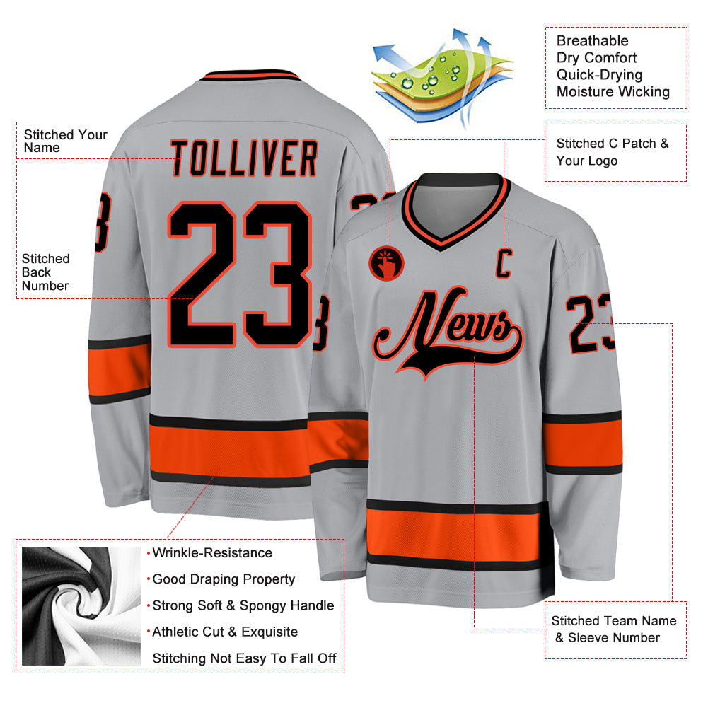 Custom Gray Black-Orange Hockey Jersey - Sky-Custom