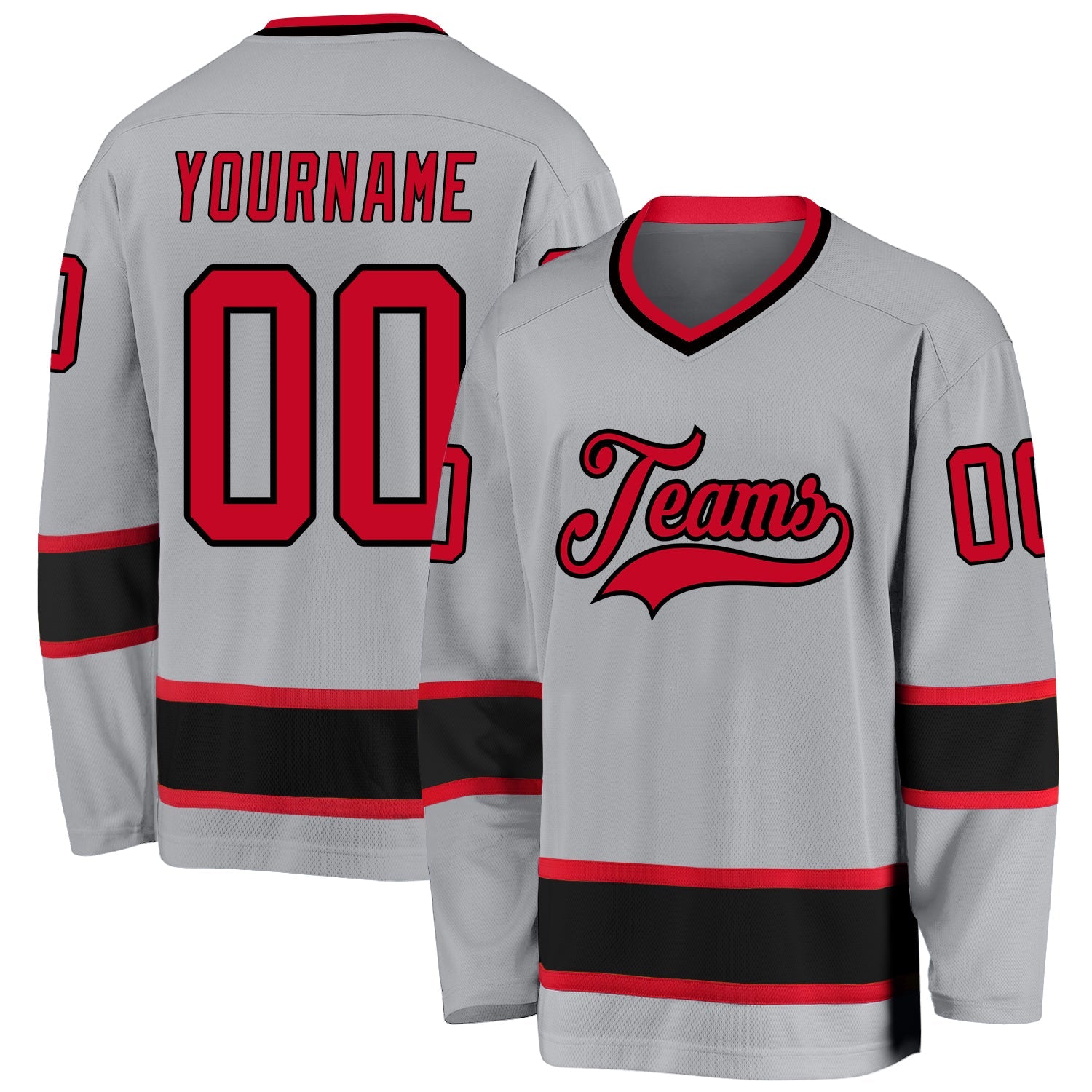 Custom Gray Red-Black Hockey Jersey - Sky-Custom