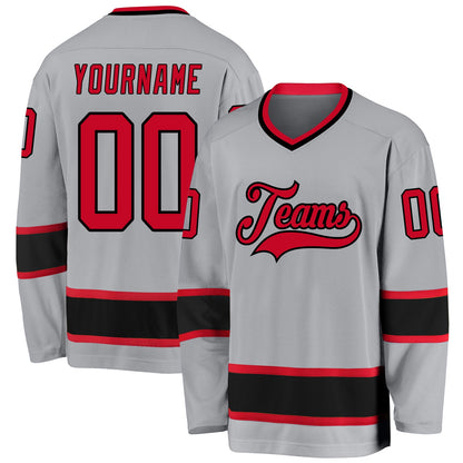 Custom Gray Red-Black Hockey Jersey - Sky-Custom