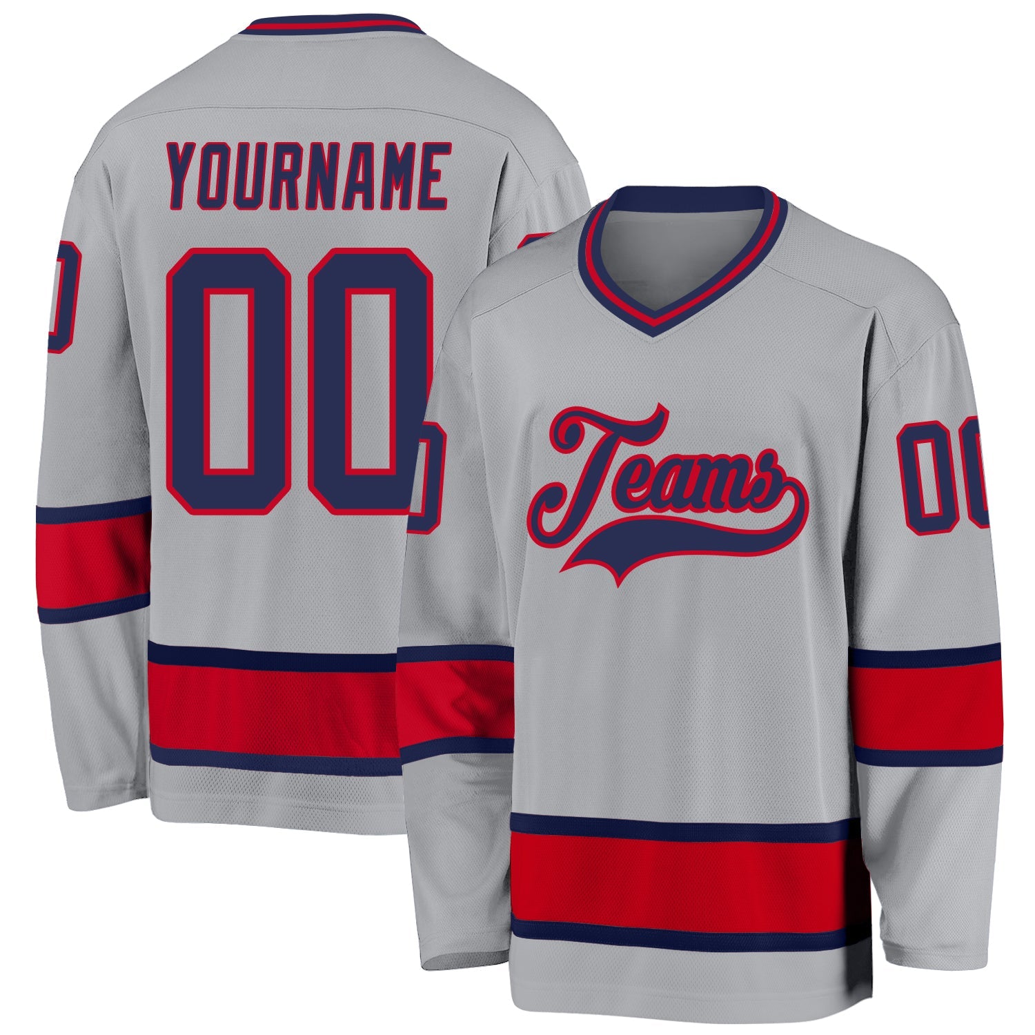 Custom Gray Navy-Red Hockey Jersey - Sky-Custom