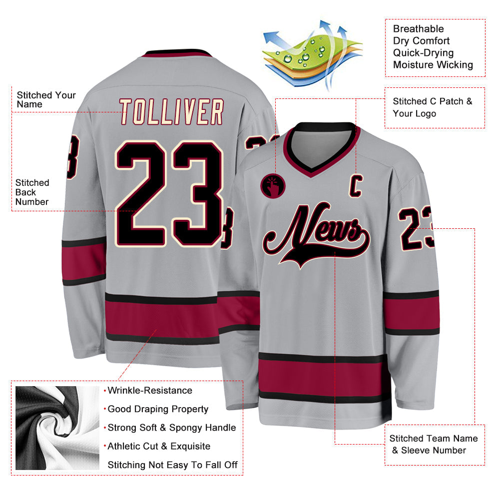 Custom Gray Black-Maroon Hockey Jersey - Sky-Custom