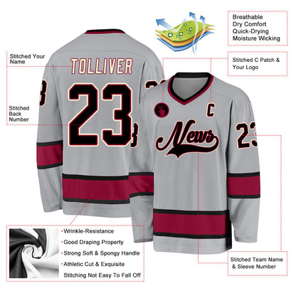Custom Gray Black-Maroon Hockey Jersey - Sky-Custom