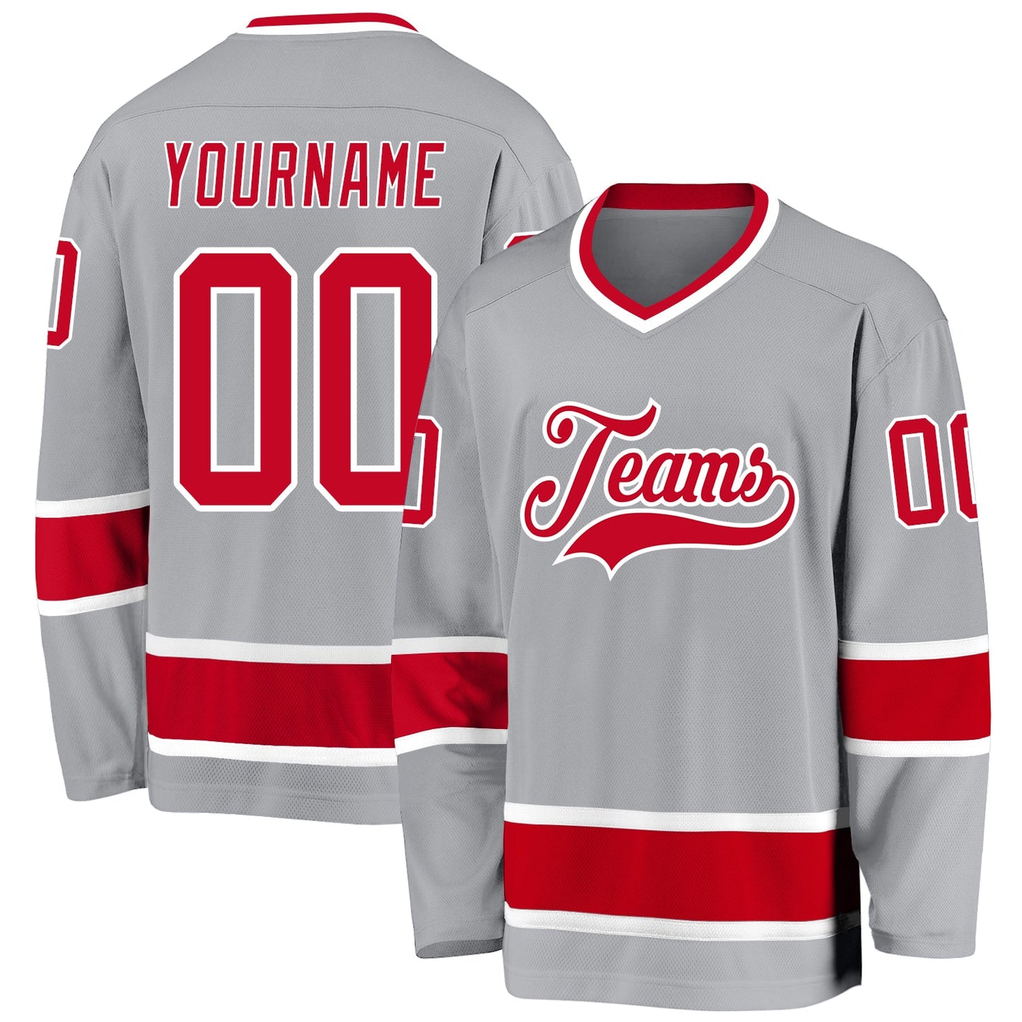 Custom Gray Red-White Hockey Jersey - Sky-Custom