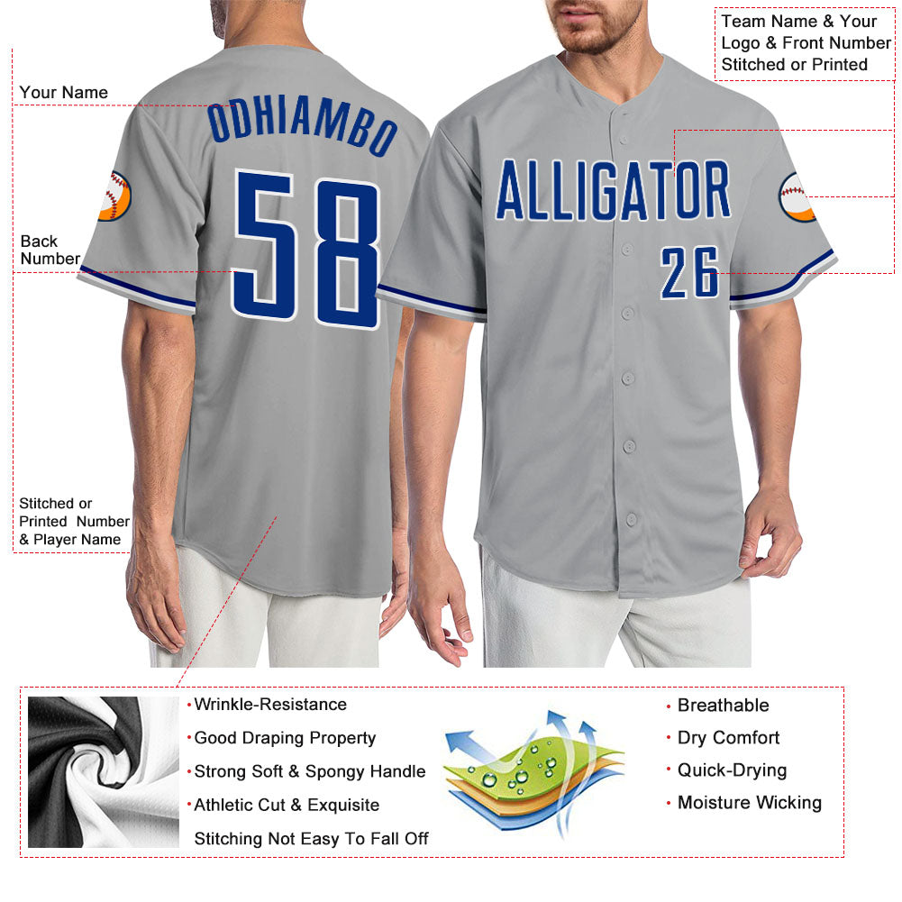 Custom Gray Royal-White Authentic Baseball Jersey - Sky-Custom