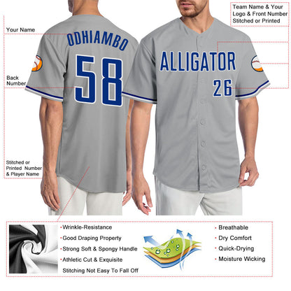 Custom Gray Royal-White Authentic Baseball Jersey - Sky-Custom