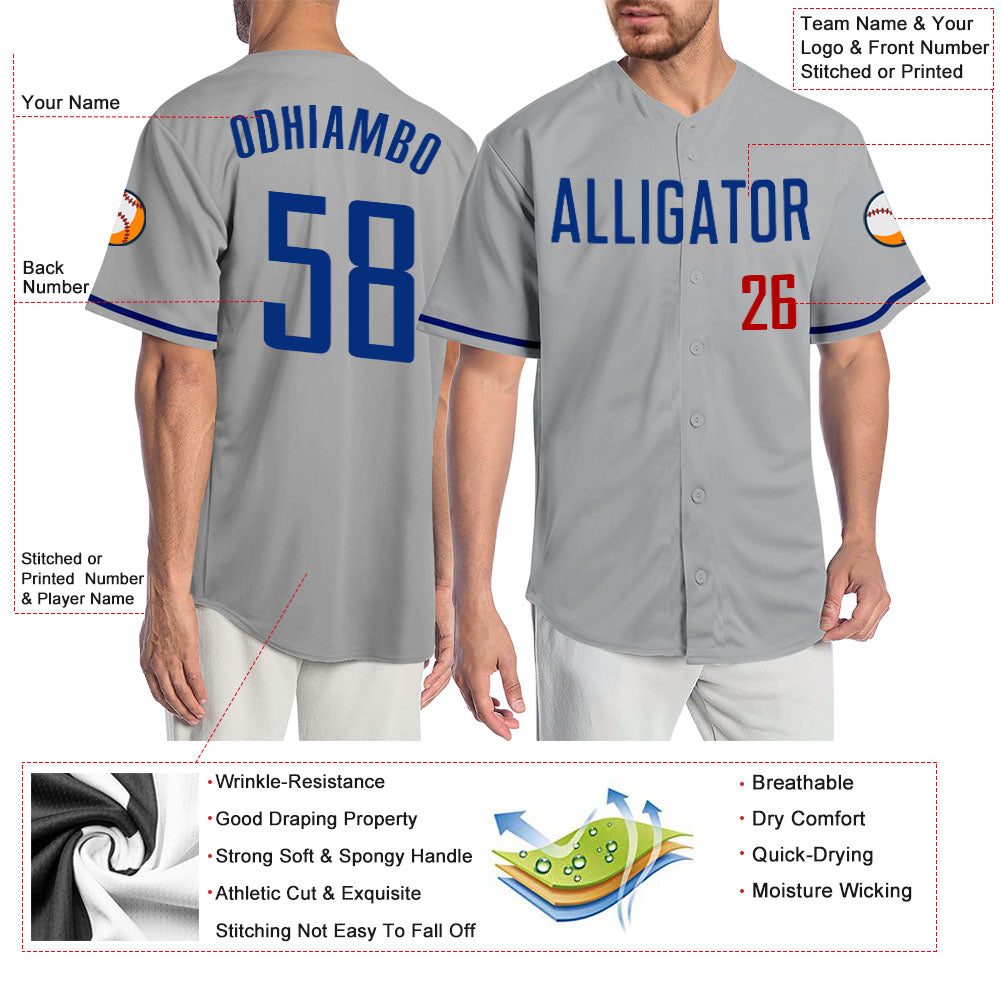 Custom Gray Royal-Red Authentic Baseball Jersey - Sky-Custom