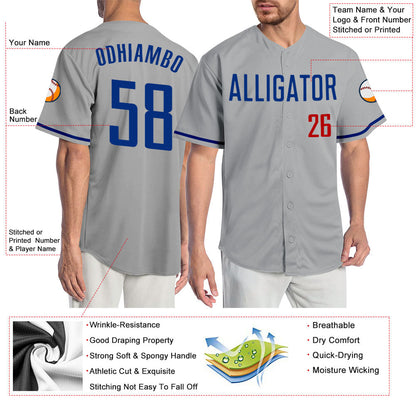 Custom Gray Royal-Red Authentic Baseball Jersey - Sky-Custom