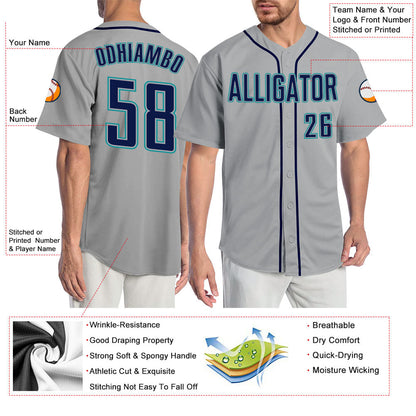Custom Gray Navy-Teal Authentic Baseball Jersey - Sky-Custom