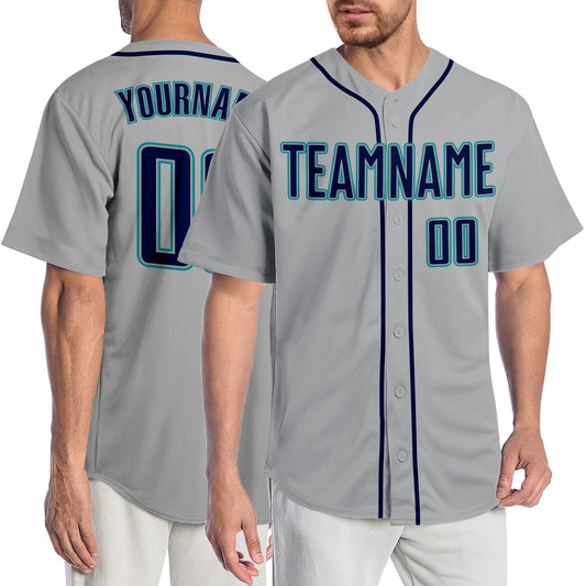 Custom Gray Navy-Teal Authentic Baseball Jersey - Sky-Custom