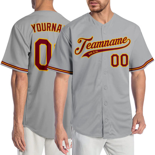 Custom Gray Crimson-Gold Authentic Baseball Jersey - Sky-Custom