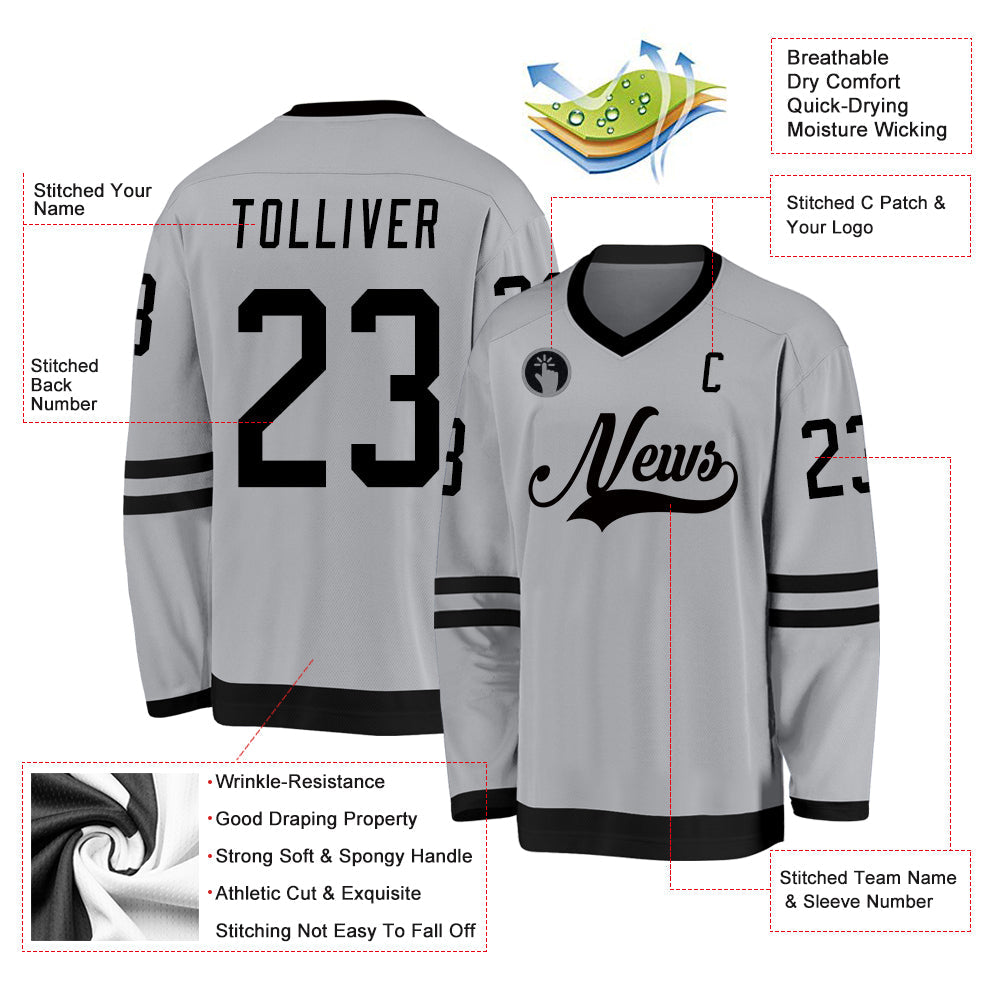 Custom Gray Black Hockey Jersey - Sky-Custom