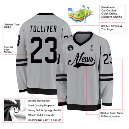 Custom Gray Black Hockey Jersey - Sky-Custom
