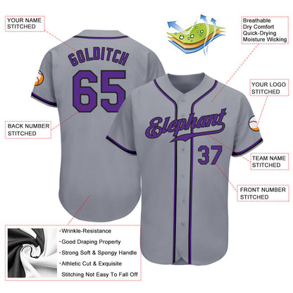 Custom Gray Purple-Black Authentic Baseball Jersey - Sky-Custom