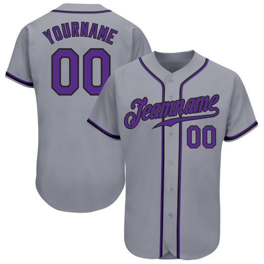 Custom Gray Purple-Black Authentic Baseball Jersey - Sky-Custom