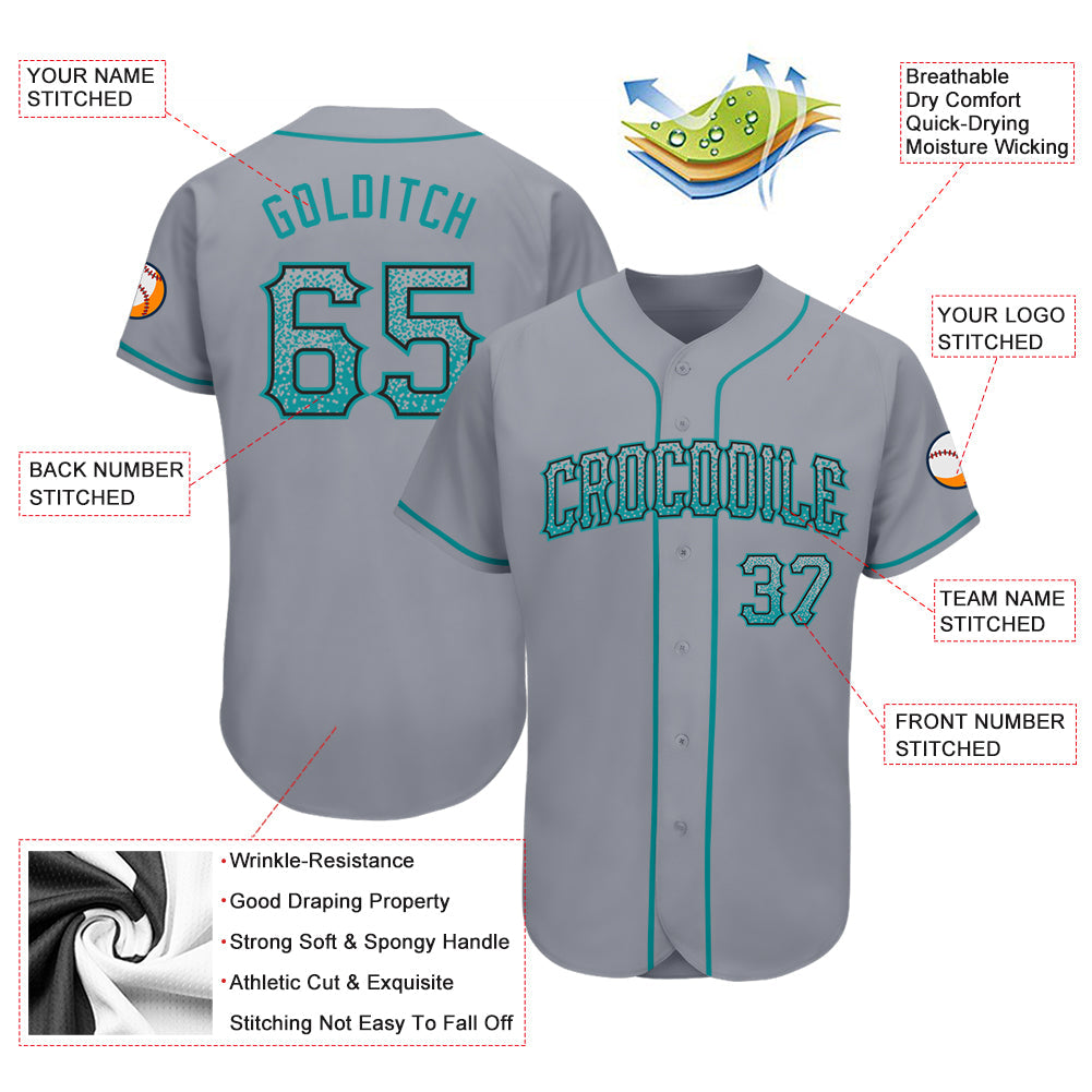 Custom Gray Teal-Black Authentic Drift Fashion Baseball Jersey - Sky-Custom
