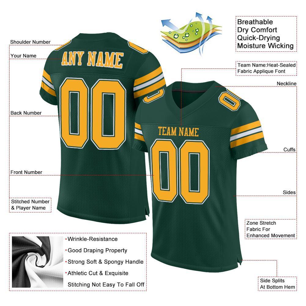 Custom Green Gold-White Mesh Authentic Football Jersey - Sky-Custom