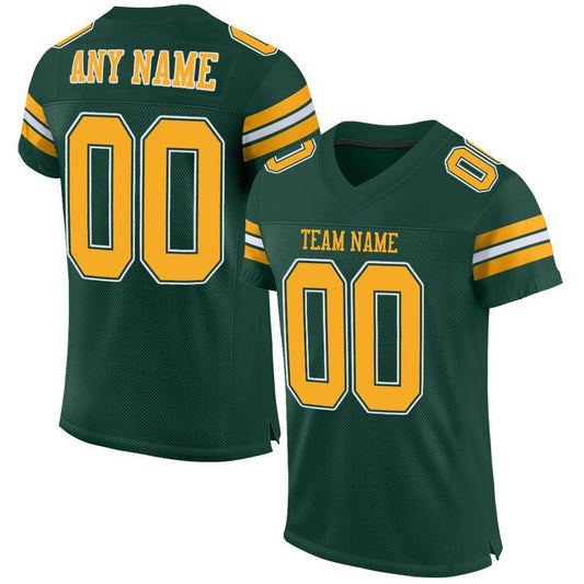 Custom Green Gold-White Mesh Authentic Football Jersey - Sky-Custom