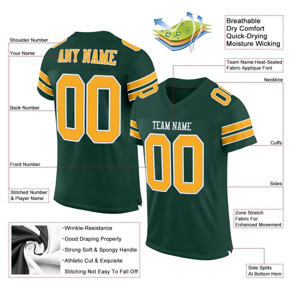 Custom Green Gold-White Mesh Authentic Football Jersey - Sky-Custom
