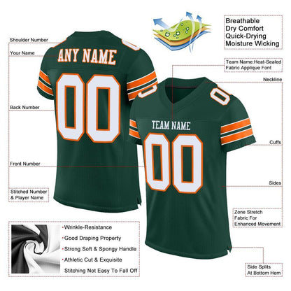 Custom Green White-Orange Mesh Authentic Football Jersey - Sky-Custom