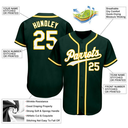 Custom Green White-Gold Authentic Baseball Jersey - Sky-Custom
