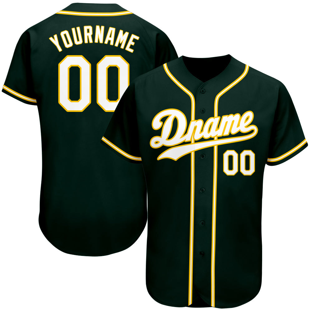 Custom Green White-Gold Authentic Baseball Jersey - Sky-Custom