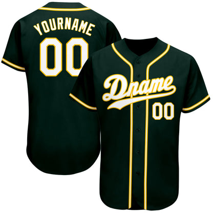 Custom Green White-Gold Authentic Baseball Jersey - Sky-Custom