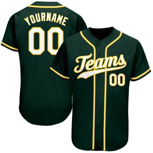 Custom Green White-Gold Authentic Baseball Jersey - Sky-Custom