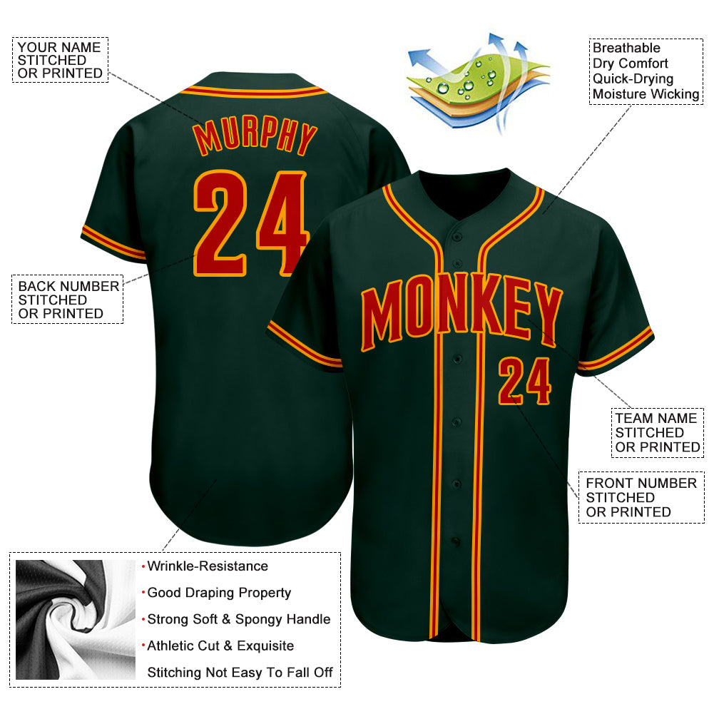 Custom Green Red-Gold Authentic Baseball Jersey - Sky-Custom