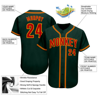 Custom Green Red-Gold Authentic Baseball Jersey - Sky-Custom