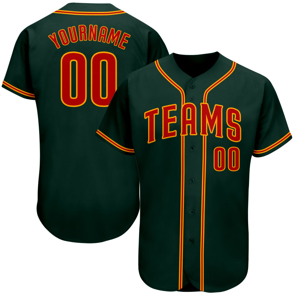 Custom Green Red-Gold Authentic Baseball Jersey - Sky-Custom