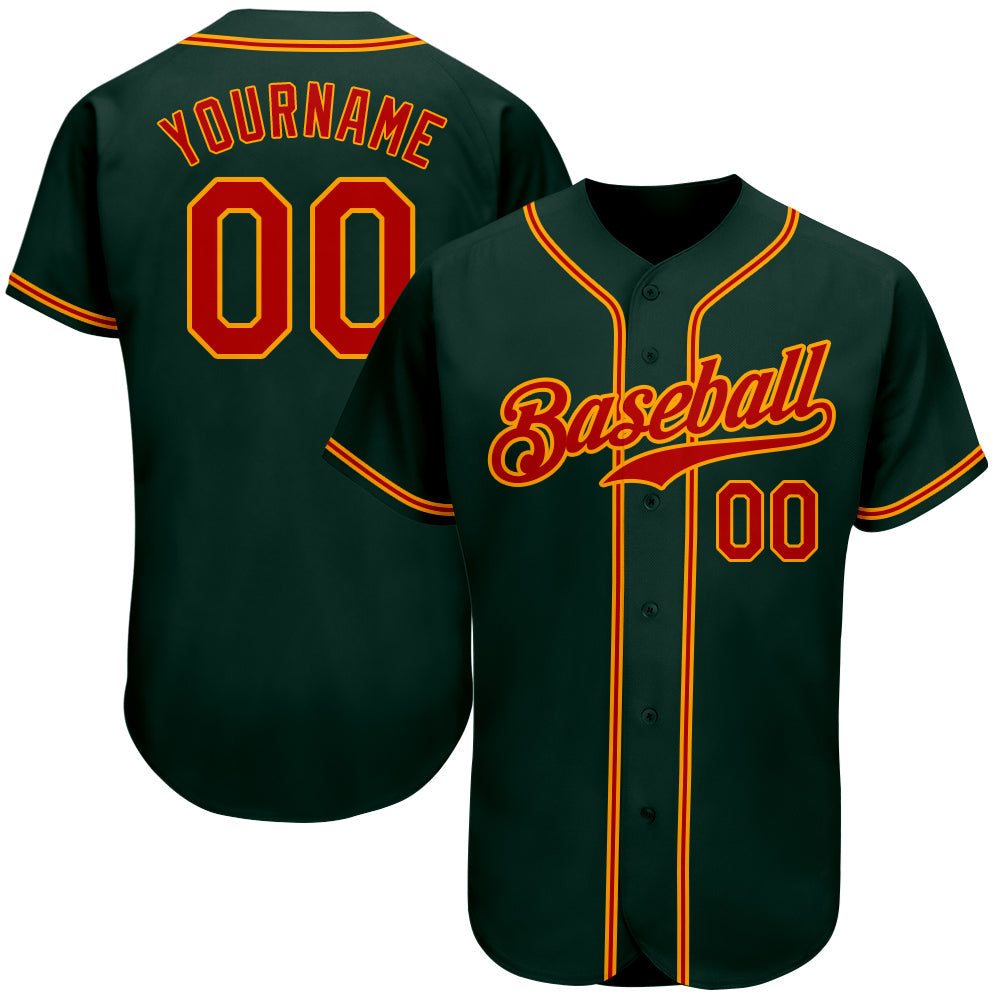 Custom Green Red-Gold Authentic Baseball Jersey - Sky-Custom