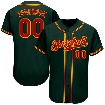Custom Green Red-Gold Authentic Baseball Jersey - Sky-Custom