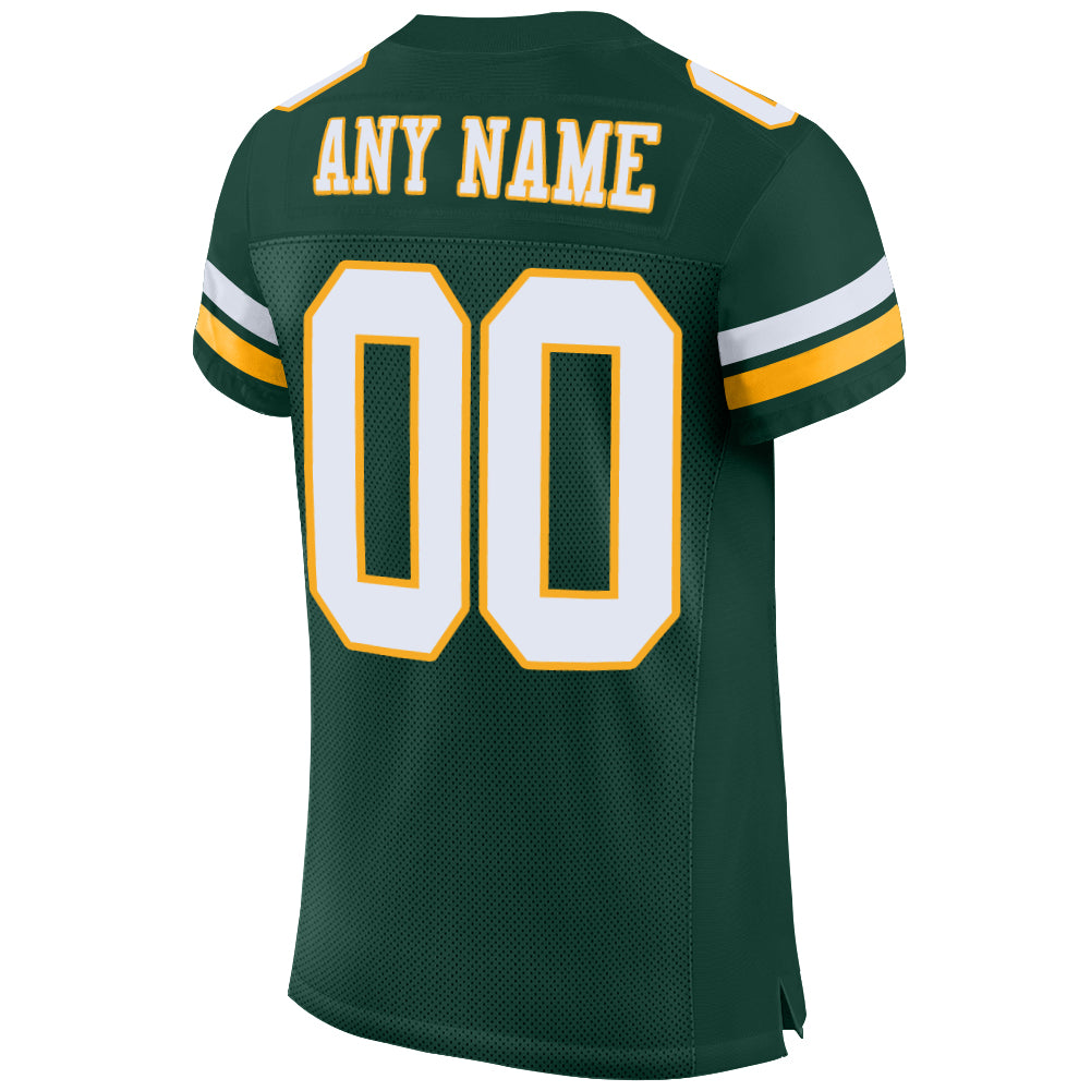 Custom Green White-Gold Mesh Authentic Football Jersey - Sky-Custom