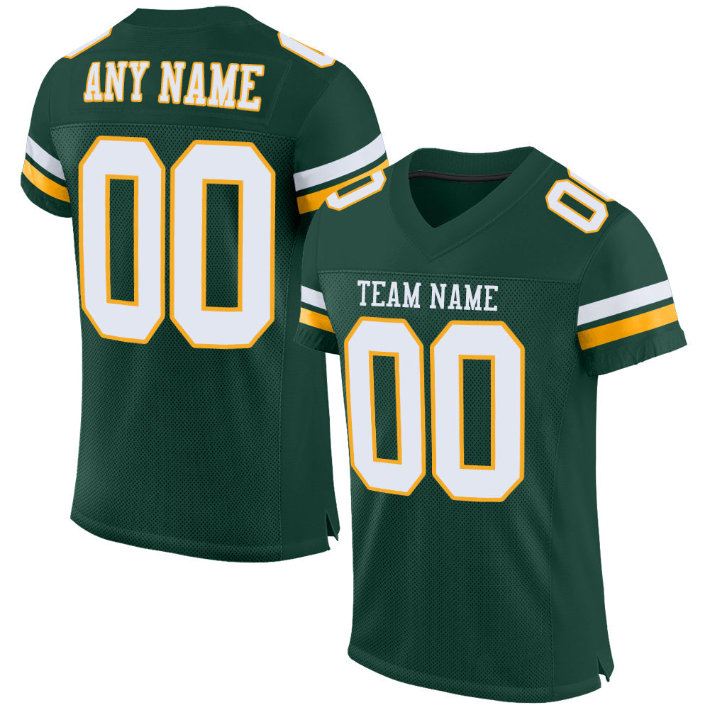 Custom Green White-Gold Mesh Authentic Football Jersey - Sky-Custom