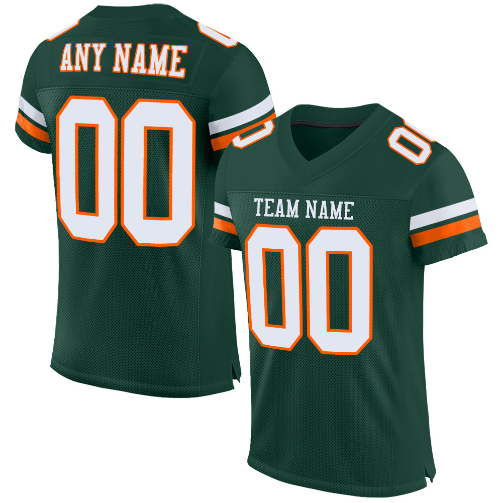 Custom Green White-Orange Mesh Authentic Football Jersey - Sky-Custom