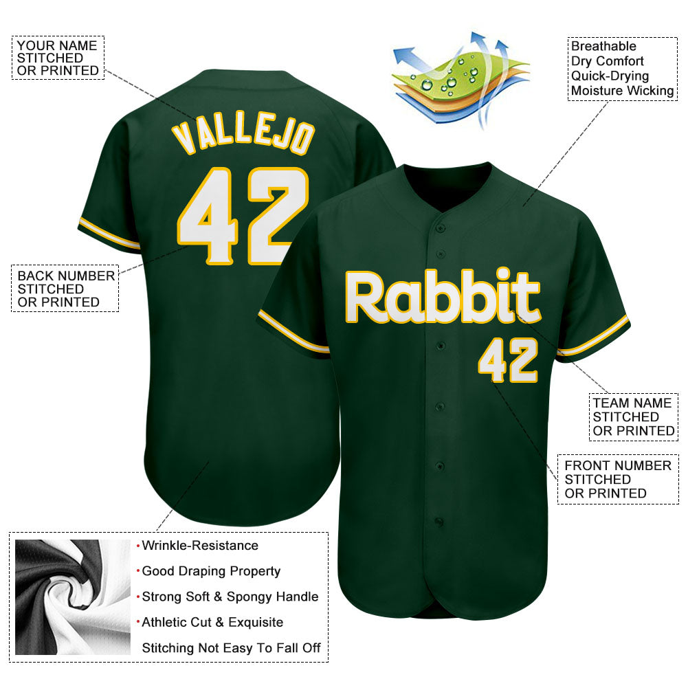 Custom Green White-Gold Authentic Baseball Jersey - Sky-Custom