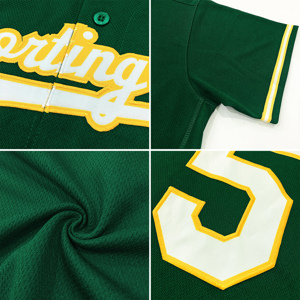 Custom Green White-Gold Authentic Baseball Jersey - Sky-Custom