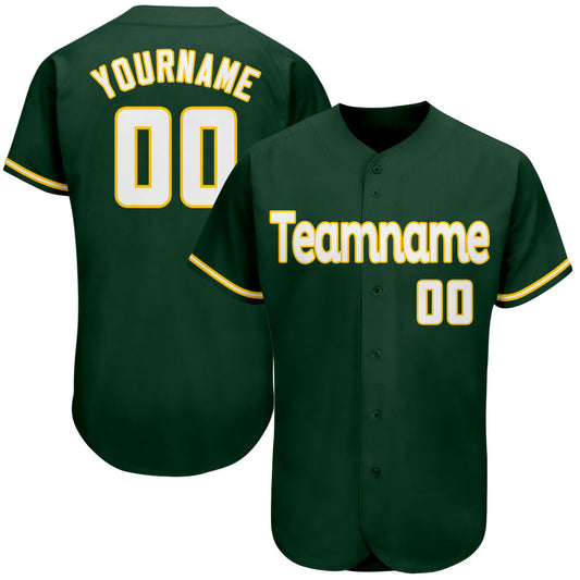 Custom Green White-Gold Authentic Baseball Jersey - Sky-Custom