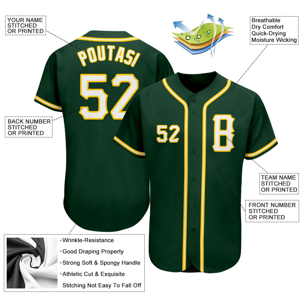Custom Green White-Gold Authentic Baseball Jersey - Sky-Custom