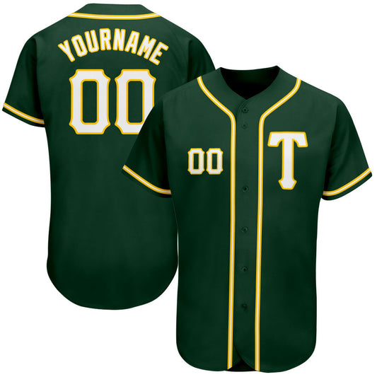 Custom Green White-Gold Authentic Baseball Jersey - Sky-Custom