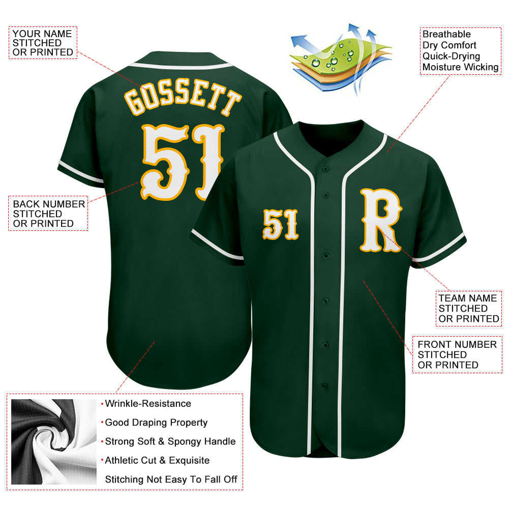 Custom Green White-Gold Authentic Baseball Jersey - Sky-Custom