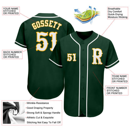 Custom Green White-Gold Authentic Baseball Jersey - Sky-Custom