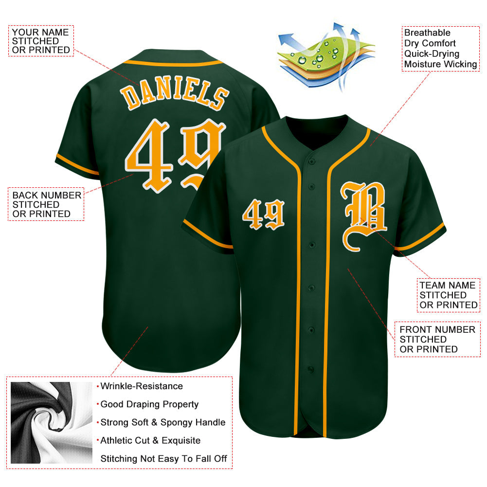 Custom Green Gold-White Authentic Baseball Jersey - Sky-Custom