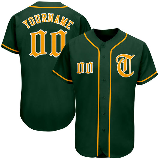 Custom Green Gold-White Authentic Baseball Jersey - Sky-Custom